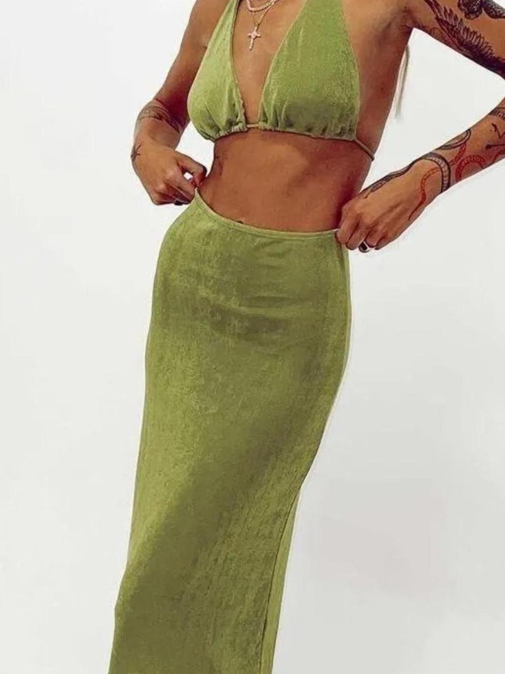 Princess Polly Olive Slinky Maxi Skirt Set | US 4